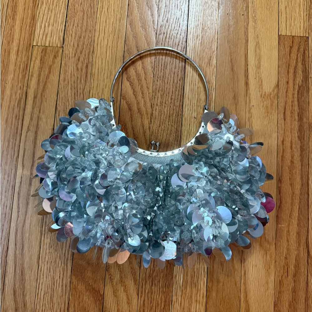 Silver sequin clutch